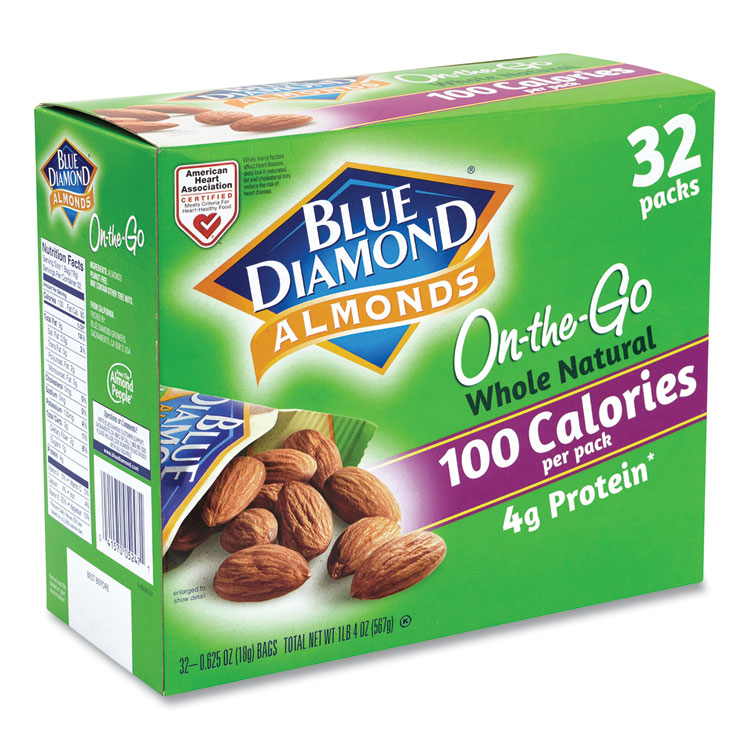 Blue Diamond Whole Natural Almonds On-the-Go, 0.63 oz Pouch, 32 Pouches/Carton (GRR22000512)