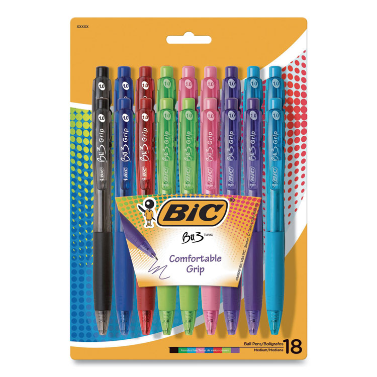 BIC BU3 Ballpoint Pen, Retractable, Medium 1 mm, Assorted Fashion Ink and Barrel Colors, 18/Pack (BICWX7ST272AST)