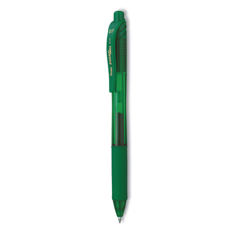 Pentel EnerGel-X Gel Pen, Retractable, Medium 0.7 mm, Green Ink, Translucent Green/Green Barrel, Dozen (PENBL107DDZ)