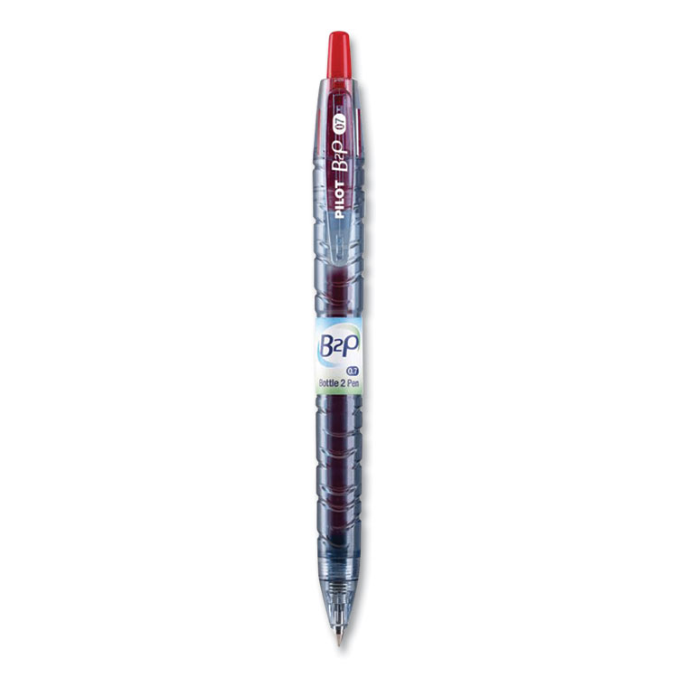 Pilot B2P Bottle-2-Pen Recycled Ballpoint Pen, Retractable, Fine 0.7 mm, Red Ink, Translucent Blue Barrel, Dozen (PIL34602)