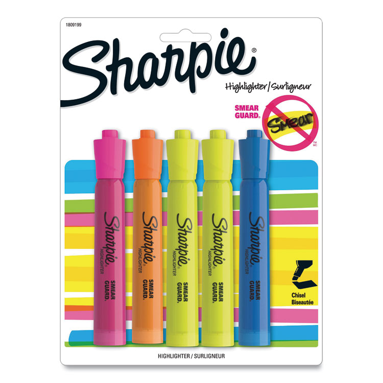 Sharpie Tank Style Highlighters, Assorted Ink Colors, Chisel Tip, Assorted Barrel Colors, 5/Pack (SAN1809199)