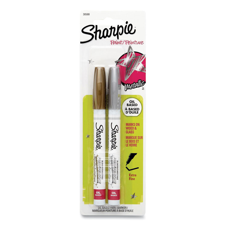 Sharpie Permanent Paint Marker, Fine Bullet Tip, Assorted Metallic Colors, 2/Pack (SAN30588)