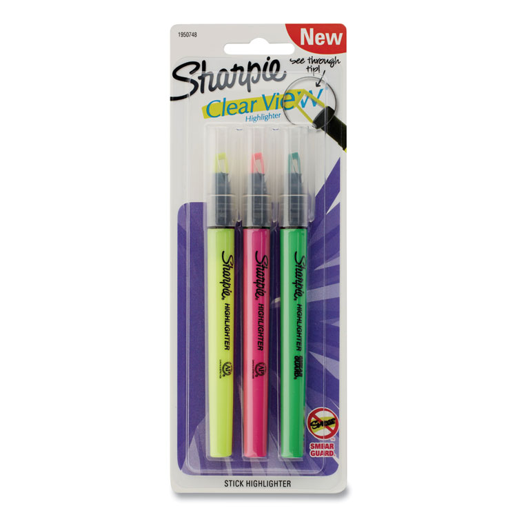 Sharpie Clearview Pen-Style Highlighter, Assorted Ink Colors, Chisel Tip, Assorted Barrel Colors, 3/Pack (SAN1950748)