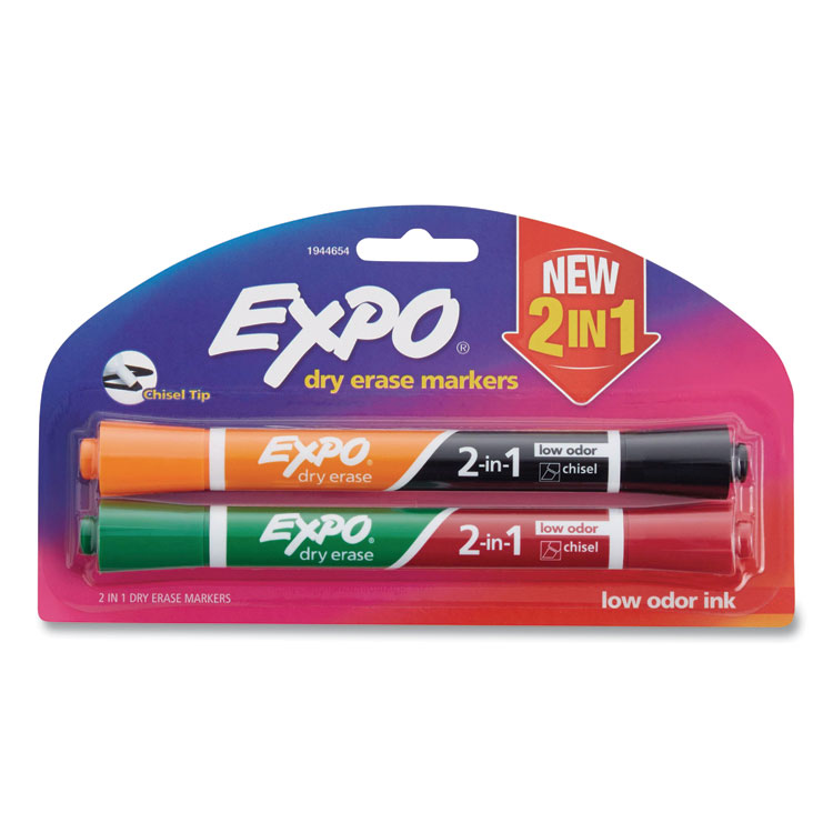 EXPO 2-in-1 Dry Erase Markers, Medium Chisel Tip, Assorted Colors, 2/Pack (SAN1944654)