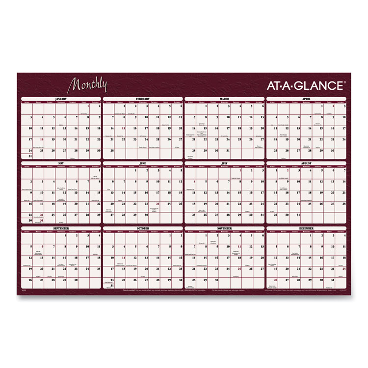 AT-A-GLANCE Reversible Horizontal Erasable Wall Planner, 48 x 32, Assorted Sheet Colors, 12-Month (Jan to Dec): 2026 (AAGA152)