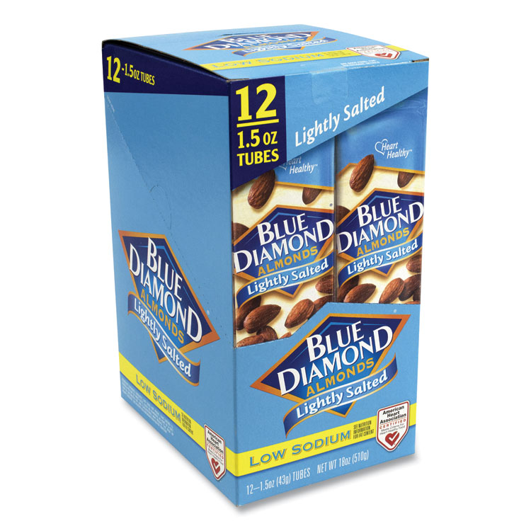 Blue Diamond Low Sodium Lightly Salted Almonds, 1.5 oz Tube, 12 Tubes/Carton (GRR22000736)