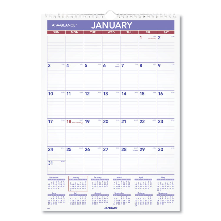 AT-A-GLANCE Monthly Wall Calendar with Ruled Daily Blocks, 12 x 17, White Sheets, 12-Month (Jan to Dec): 2026 (AAGPM228)