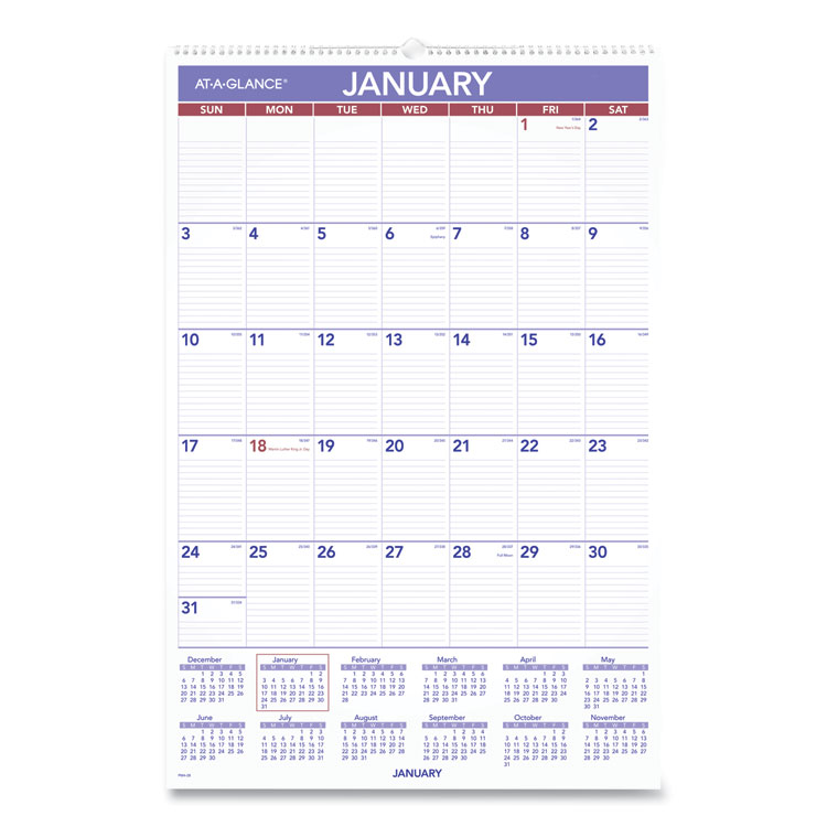 AT-A-GLANCE Monthly Wall Calendar with Ruled Daily Blocks, 20 x 30, White Sheets, 12-Month (Jan to Dec): 2026 (AAGPM428)