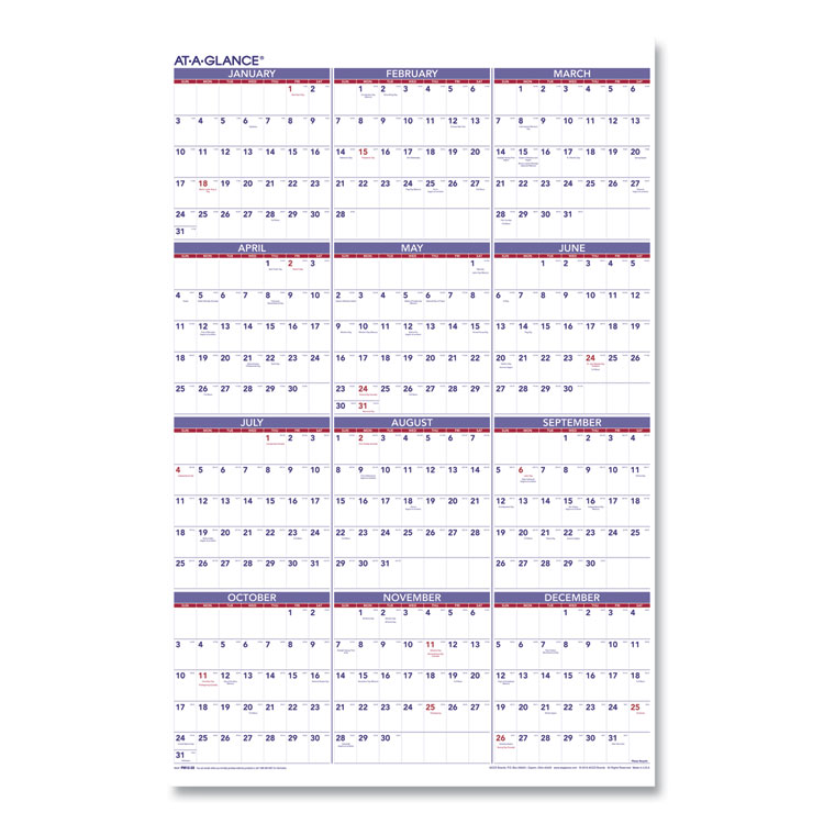 AT-A-GLANCE Yearly Wall Calendar, 24 x 36, White Sheets, 12-Month (Jan to Dec): 2026 (AAGPM1228)