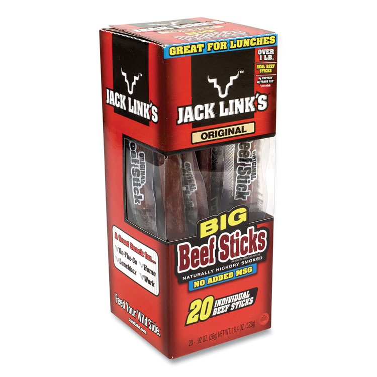Jack Link’s Big Beef Sticks, 0.92 oz Sticks, 20 Sticks/Carton (GRR27800001)