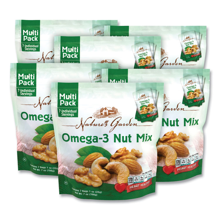 Nature's Garden Omega-3 Nut Mix, 1 oz Pouch, 7 Pouches/Pack, 6 Packs/Carton (GRR29400007)