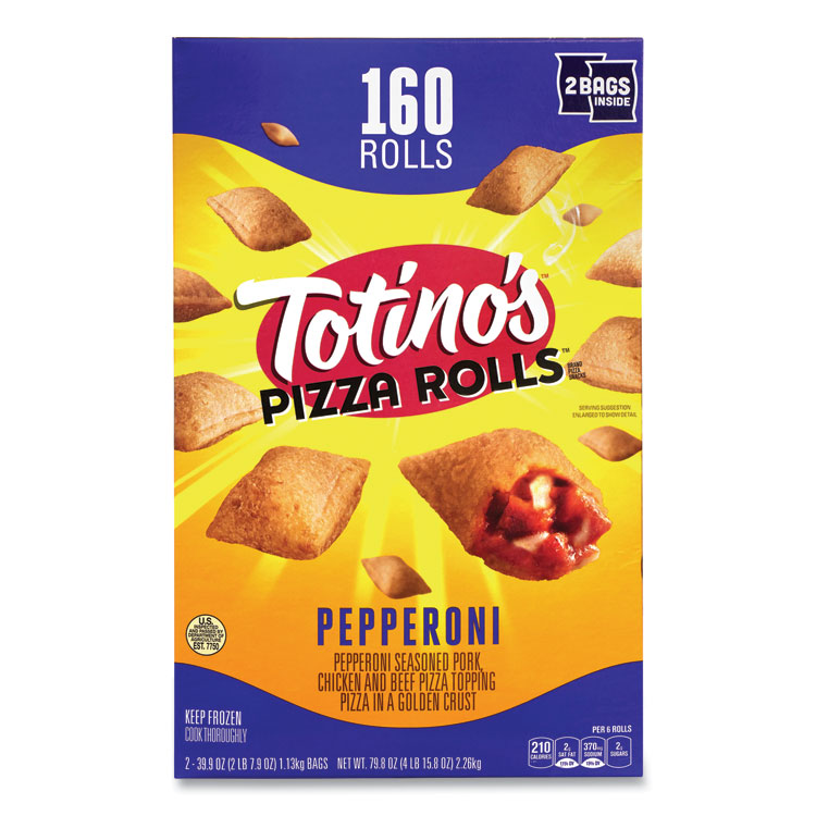 Totinoâ€™s Pizza Rolls Pepperoni Pizza Rolls, 39.9 oz Bag, 80 Rolls/Bag, 2 Bags/Carton (GRR90300034)