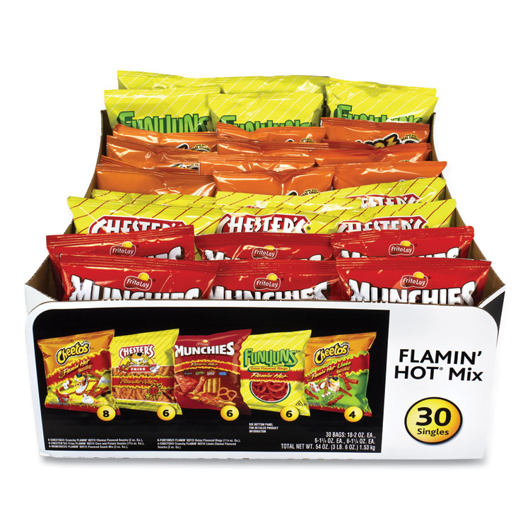 Frito-Lay Flamin' Hot Mix Variety Pack, Assorted Flavors, Assorted Size Bag, 30 Bags/Carton (GRR29500007)