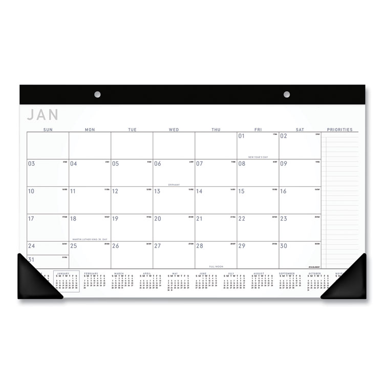 AT-A-GLANCE Contemporary Monthly Desk Pad, 18 x 11, White Sheets, Black Binding/Corners,12-Month (Jan to Dec): 2026 (AAGSK14X00)