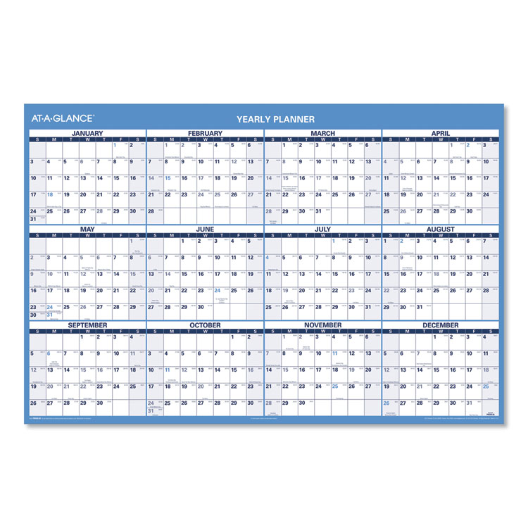 AT-A-GLANCE Horizontal Reversible/Erasable Wall Planner, 48 x 32, White/Blue Sheets, 12-Month (Jan to Dec): 2026 (AAGPM30028)