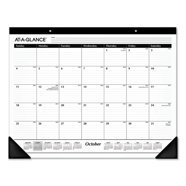 AT-A-GLANCE Academic Year Ruled Desk Pad, 21.75 x 17, White Sheets, Black Binding, Black Corners, 16-Month: Sept 2025 to Dec 2026 (AAGSK241600)