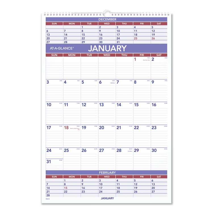 AT-A-GLANCE Three-Month Wall Calendar, 15.5 x 22.75, White Sheets, 12-Month (Jan to Dec): 2026 (AAGPM628)