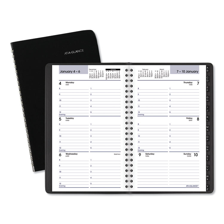 AT-A-GLANCE DayMinder Block Format Weekly Appointment Book, Tabbed Telephone/Add Section, 8.5 x 5.5, Black, 12-Month (Jan to Dec): 2026 (AAGG21000)