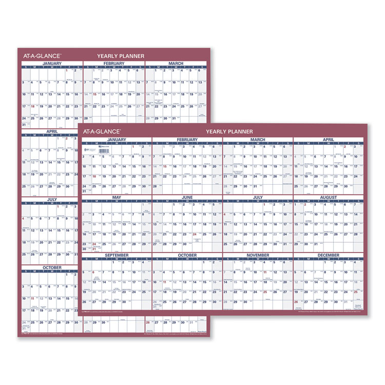 AT-A-GLANCE Vertical/Horizontal Wall Calendar, 24 x 36, White/Blue/Red Sheets, 12-Month (Jan to Dec): 2026 (AAGPM21228)