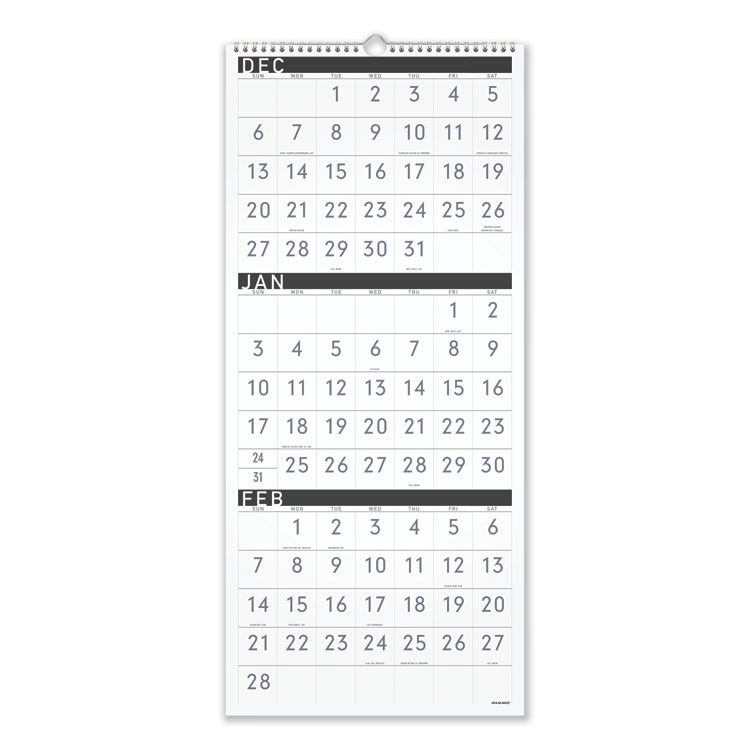 AT-A-GLANCE Three-Month Reference Wall Calendar, Contemporary Artwork/Formatting, 12 x 27, White Sheets, 15-Month: Dec 2025 to Feb 2027 (AAGPM11X28)