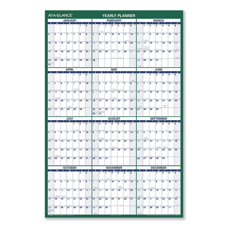 AT-A-GLANCE Vertical Erasable Wall Planner, 32 x 48, White/Green Sheets, 12-Month (Jan to Dec): 2026 (AAGPM31028)