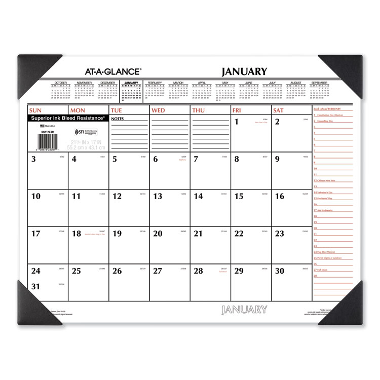 AT-A-GLANCE Two-Color Monthly Desk Pad Calendar, 21.75 x 17, White Sheets, Black Corners, 12-Month (Jan to Dec): 2026 (AAGSK117000)