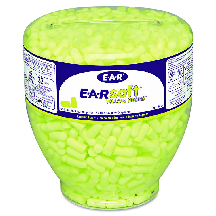 3M E-A-Rsoft Neon Tapered Earplug Refill, Cordless, Yellow, 500/Box (MMM3911004)