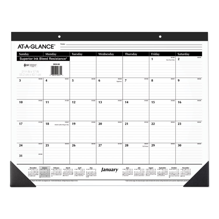 AT-A-GLANCE Ruled Desk Pad, 22 x 17, White Sheets, Black Binding, Black Corners, 12-Month (Jan to Dec): 2026 (AAGSK2400)