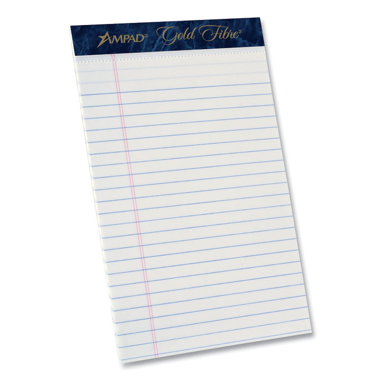 Ampad Gold Fibre Writing Pads, Medium/College Rule, 50 White 5 x 8 Sheets, Dozen (TOP20054R)