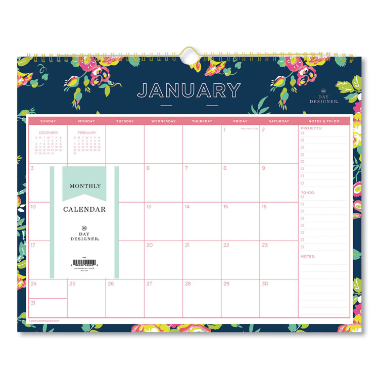 Blue Sky Day Designer Peyton Wall Calendar, Floral Artwork, 15 x 12, White/Navy Sheets, 12-Month (Jan to Dec): 2026 (BLS103627)