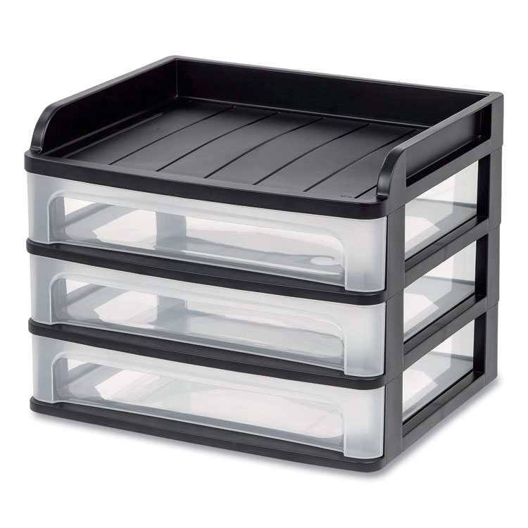 IRIS Small Three-Drawer Desktop Storage, 3 Sections, 9.13 x 6.88 x 8.13, Black/Clear (IRS150163)