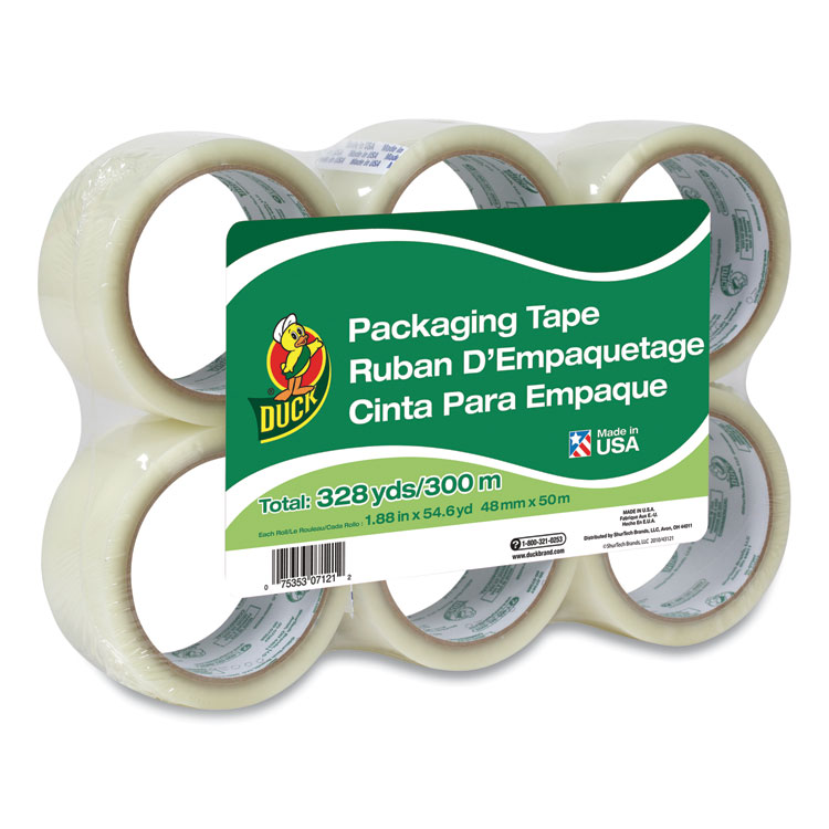 Duck Commercial Grade Packaging Tape, 3" Core, 1.88" x 55 yds, Clear, 6/Pack (DUC240053)