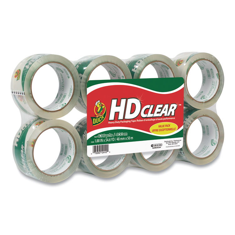 Duck Heavy-Duty Carton Packaging Tape, 3" Core, 1.88" x 55 yds, Clear, 8/Pack (DUC282195)