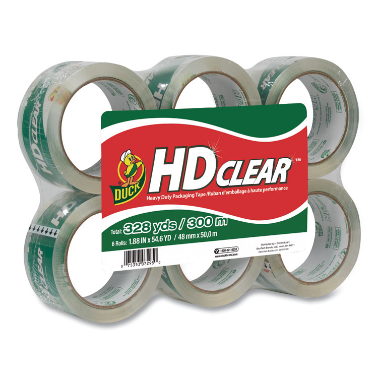 Duck Heavy-Duty Carton Packaging Tape, 3" Core, 1.88" x 55 yds, Clear, 6/Pack (DUCCS556PK)