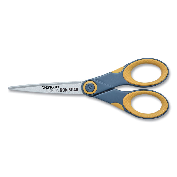 Westcott Non-Stick Titanium Bonded Scissors, 7" Long, 3" Cut Length, Straight Gray/Yellow Handle (ACM14851)