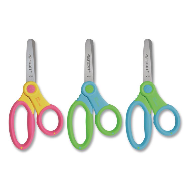 Westcott Ultra Soft Handle Scissors with Antimicrobial Protection, Round Tip, 5" Long, 2" Cut Length, Randomly Assorted Handle Color (ACM14596)