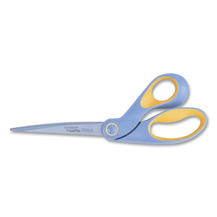 Westcott ExtremEdge Titanium Bent Scissors, 9" Long, 4.5" Cut Length, Offset Gray/Yellow Handle (ACM14669)