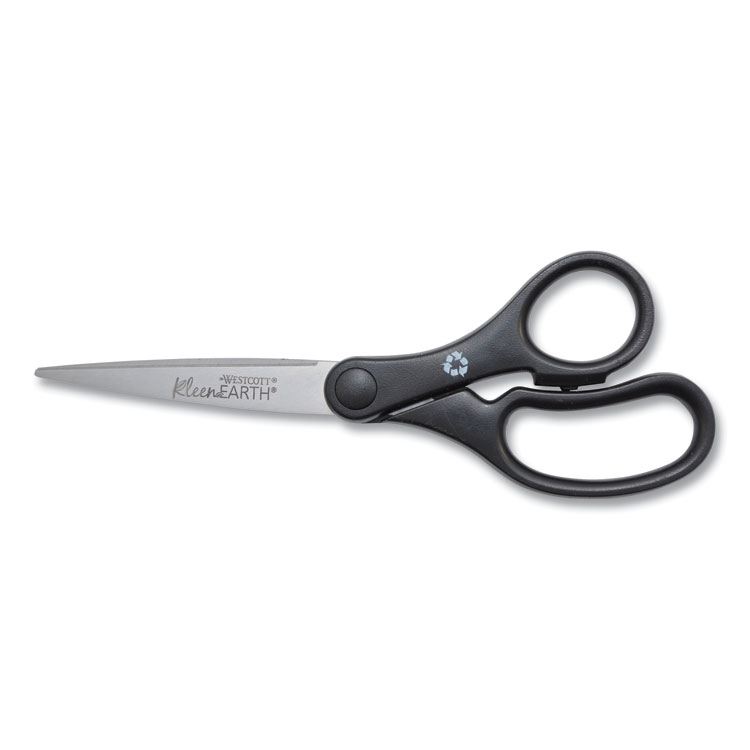 Westcott KleenEarth Basic Plastic Handle Scissors, 7" Long, 2.8" Cut Length, Straight Black Handle (ACM15582)