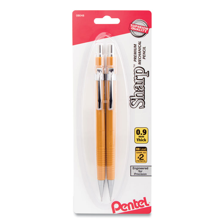 Pentel Sharp Mechanical Pencil, 0.9 mm, HB (#2), Black Lead, Yellow Barrel, 2/Pack (PENP209BP2K6)
