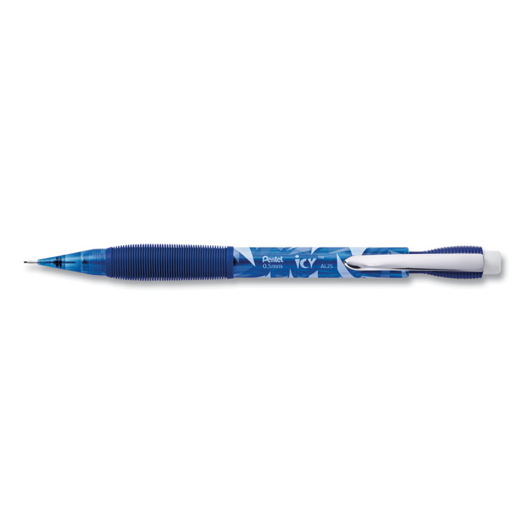 Pentel Icy Mechanical Pencil, 0.5 mm, HB (#2), Black Lead, Transparent Blue Barrel, Dozen (PENAL25TC)