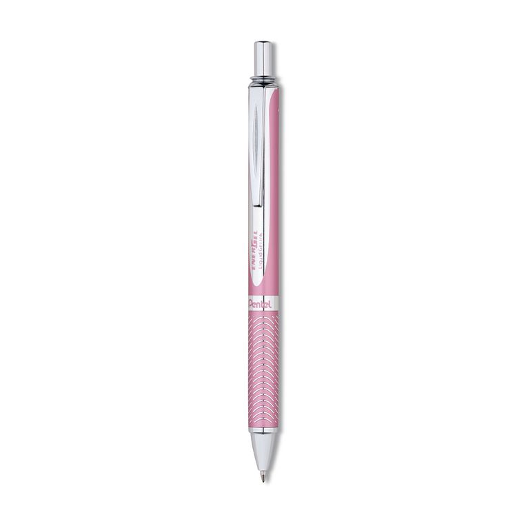 Pentel EnerGel Alloy RT Gel Pen, Retractable, Medium 0.7 mm, Black Ink, Pink Barrel (PENBL407PA)