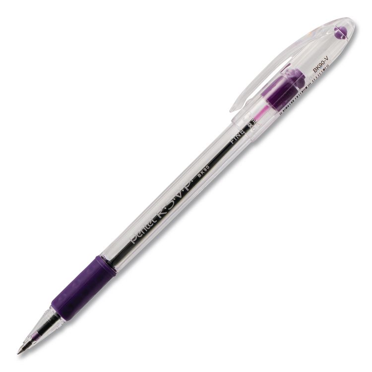 Pentel R.S.V.P. Ballpoint Pen, Stick, Fine 0.7 mm, Violet Ink, Clear/Violet Barrel, Dozen (PENBK90V)