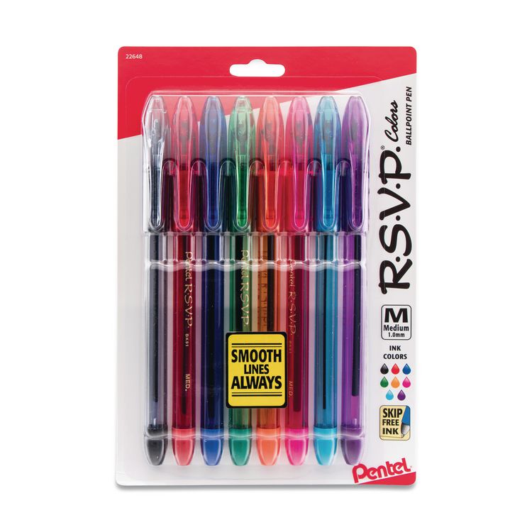 Pentel R.S.V.P. Ballpoint Pen, Stick, Medium 1 mm, Assorted Ink and Barrel Colors, 8/Pack (PENBK91CRBP8M)