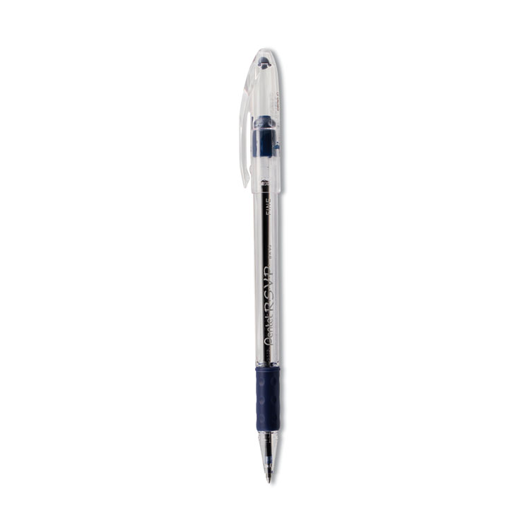 Pentel R.S.V.P. Ballpoint Pen, Stick, Fine 0.7 mm, Blue Ink, Clear/Blue Barrel, Dozen (PENBK90C)