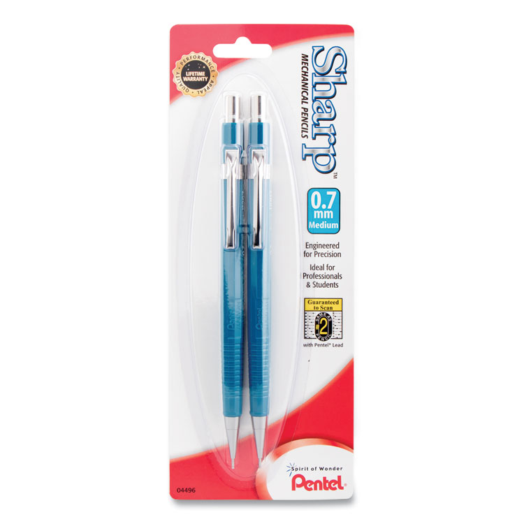 Pentel Sharp Mechanical Pencil, 0.7 mm, HB (#2), Black Lead, Blue Barrel, 2/Pack (PENP207BP2K6)
