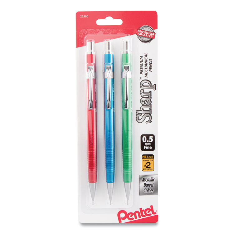 Pentel Sharp Mechanical Pencil, 0.5 mm, HB (#2), Black Lead, Assorted Barrel Colors, 3/Pack (PENP205MBP3M1)