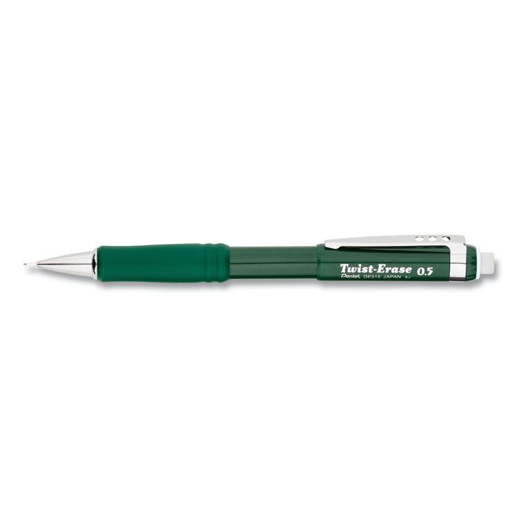 Pentel Twist-Erase III Mechanical Pencil, 0.5 mm, HB (#2), Black Lead, Green Barrel (PENQE515D)