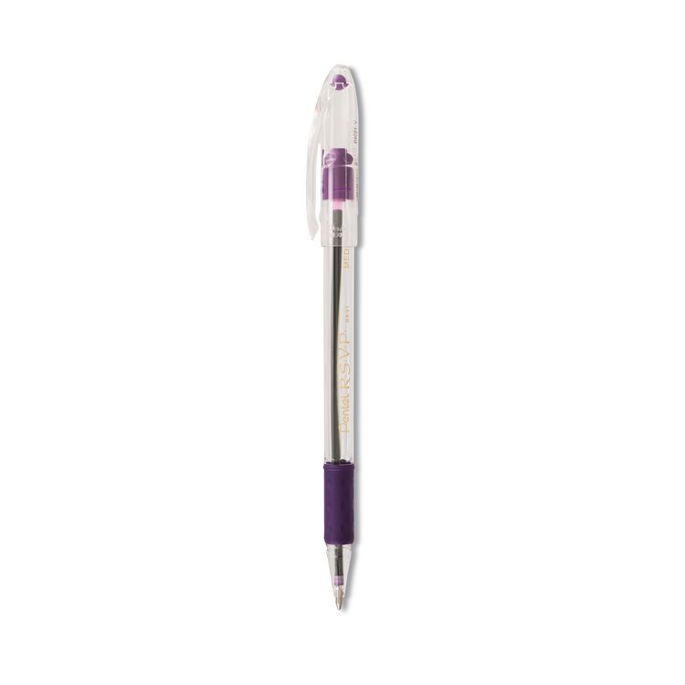 Pentel R.S.V.P. Ballpoint Pen, Stick, Medium 1 mm, Violet Ink, Clear/Violet Barrel, Dozen (PENBK91V)