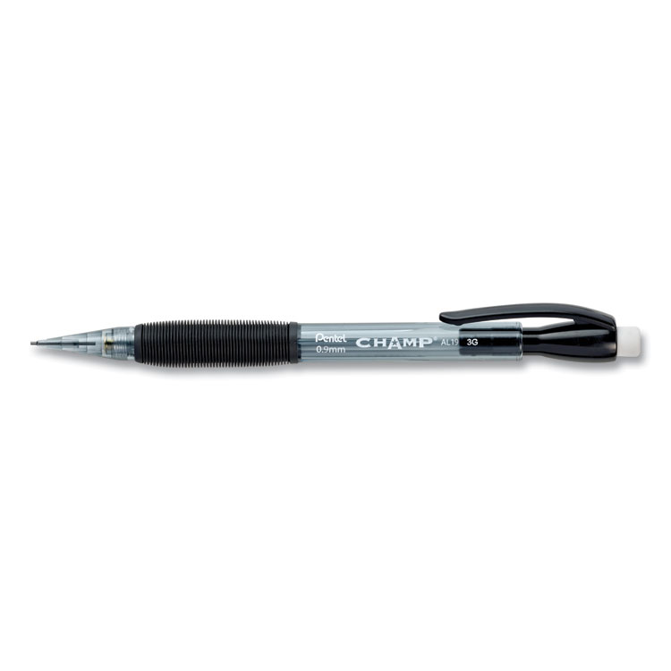 Pentel Champ Mechanical Pencil, 0.9 mm, HB (#2), Black Lead, Clear/Black Barrel, Dozen (PENAL19A)
