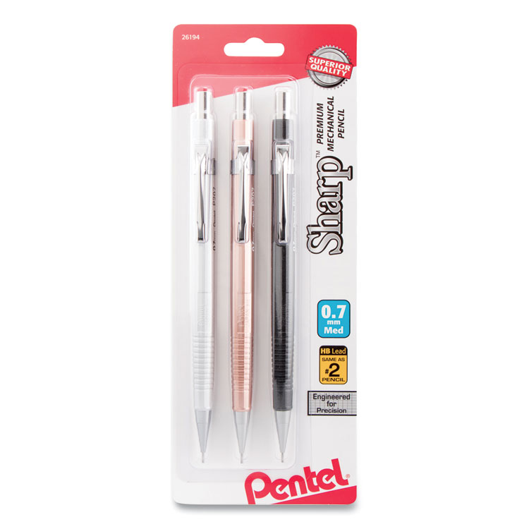 Pentel Sharp Mechanical Pencil, 0.7 mm, HB (#2), Black Lead, Assorted Barrel Colors, 3/Pack (PENP207MBP3M)